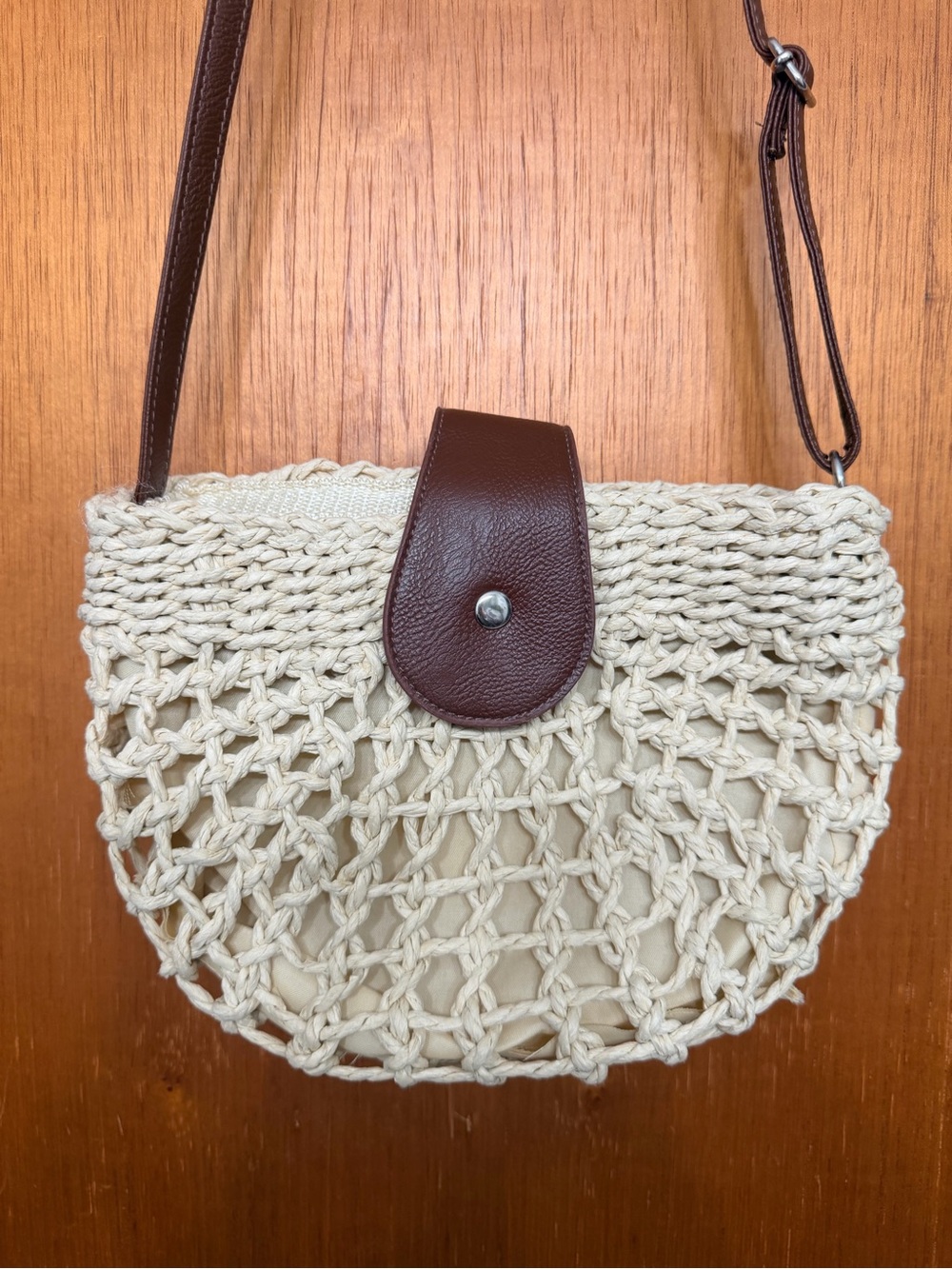 Cream Crochet Woven Crossbody Bag Boho Style
